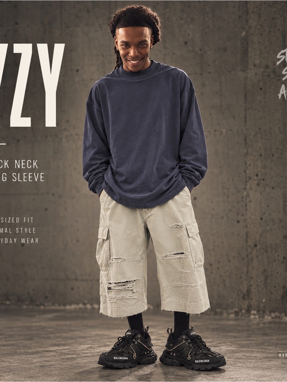 Yeezy Oversized Long-Sleeve Shirt in Navy